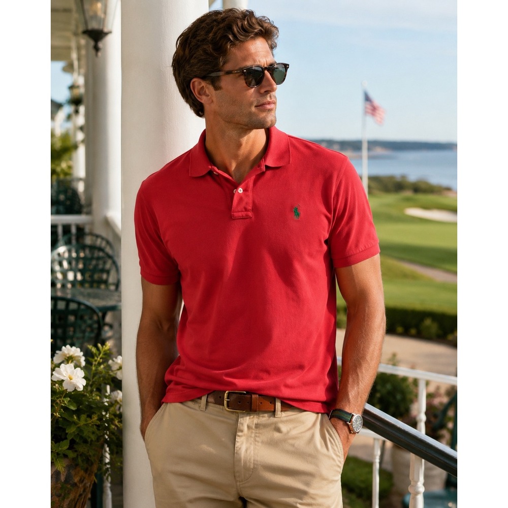 Polo Ralph Lauren Polo Shirt Mens XL Red Green Pony Cotton Short Sleeve Classic‎